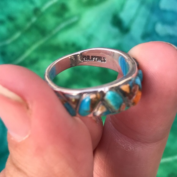 REAL Spiny Turquoise/sterling silver ring size 7 - Picture 4 of 8